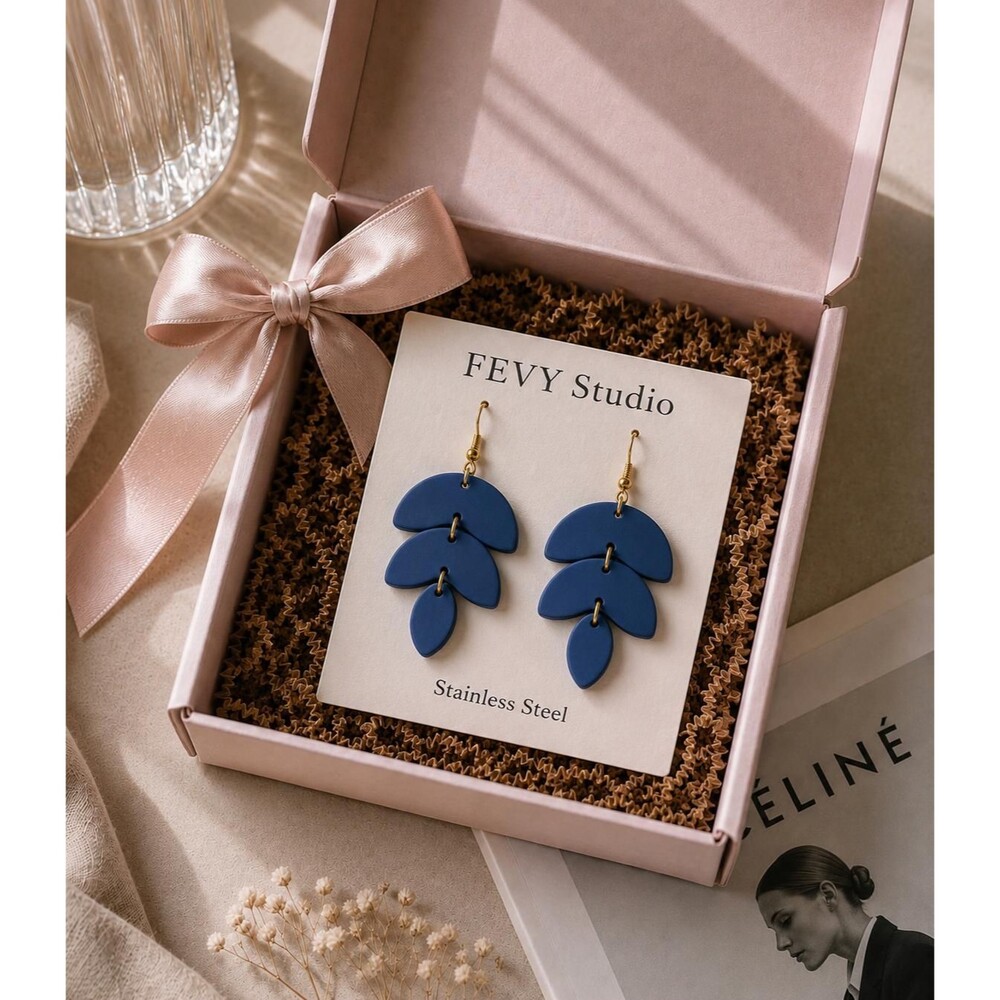Navy Blue Polymer Clay Earrings | Boho Dangle Earrings | Gift for Her